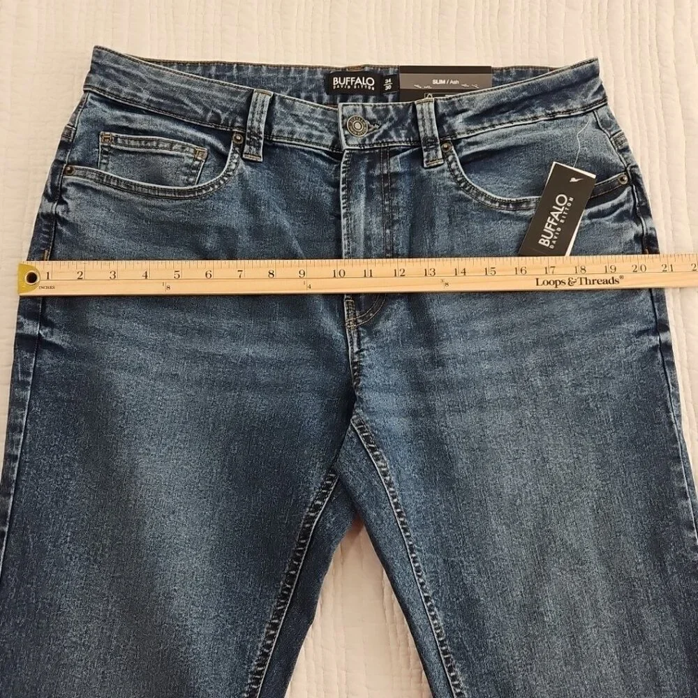 Buffalo David Bitton Ash Jeans Men's 34x30 Med Wash NEW Slim‎ Straight Stretch